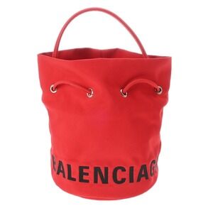 BALENCIAGA Wheel XS Drawstring Bucket Bag Red Canvas